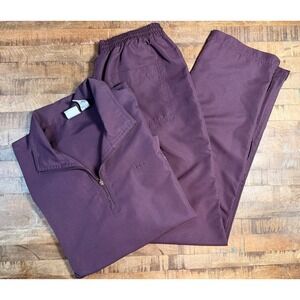 Izod Womens Purple Quarter Zip Pullover and Pants Tracksuit Set Jacket L-Pants M